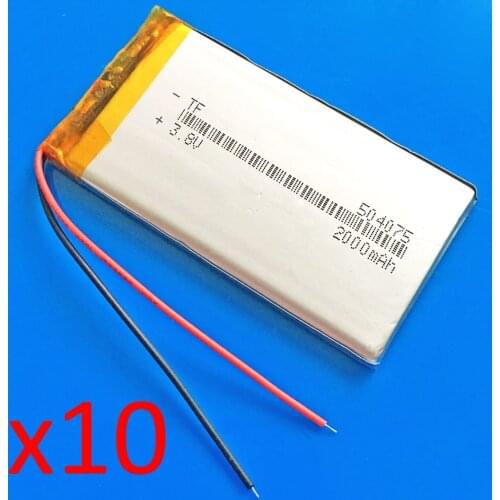 10pcs 3.7V 2000mAh lipo polymer lithium rechargeable battery cells 504075 for GPS navigator DVD power bank Tablet PC laptop pad