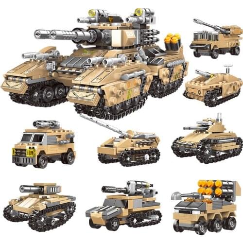 1048PCS Truck Vehicle 3 Changes 8 IN 1 Armored Tank Model Construction Educational Building Blocks Toys For Boys 6Years DIY Gift