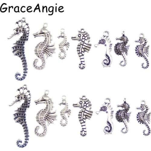 12Pcs Silver Color Alloy Sea Horse Necklace Earrings Pendant Charms Bracelet Accessories Handmade Crafts Vintage Jewelry