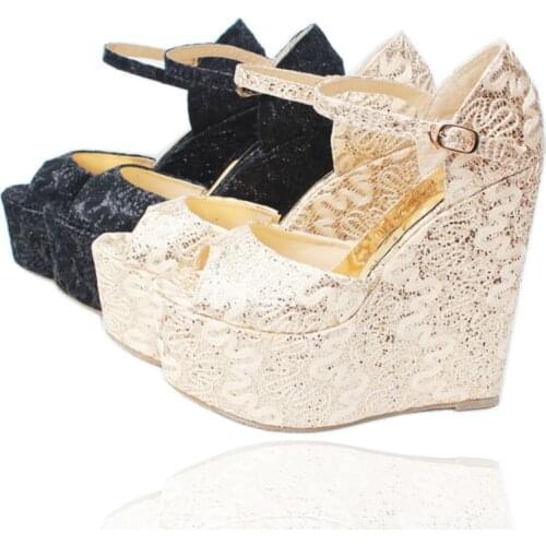 15CM High heeled shoes Wedges Buckle strap Trend Party Dress 6 inches Womens sandals Small Size Open Toe Summer Fashion Retro