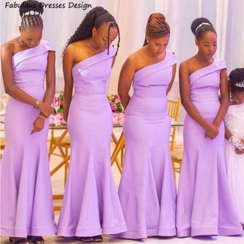 2021 Lilac One Shoulder Bridesmaid Dresses Real Photos Mermaid Long African Women Wedding Party Dress Robe de soirée de mariage