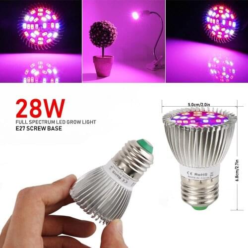 28W LED Grow Light Bulb Full Spectrum Plant Light Lamp for Indoor Flowers Greenhouse Indore Garden Hydroponic E27 E14 GU10 Base