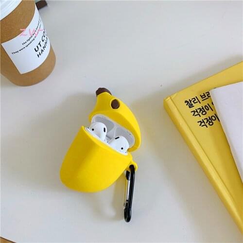3D Cute Cartoon Banana Keychain Key Ring Headphone Earphone Case For Airpods Accessories Cute Silicone Product Cover