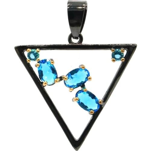 40x28mm Unique Jewelry Set Gothic Trangle Created Paris & London Blue Topaz Black Gold Silver Pendant Earrings Hiphop