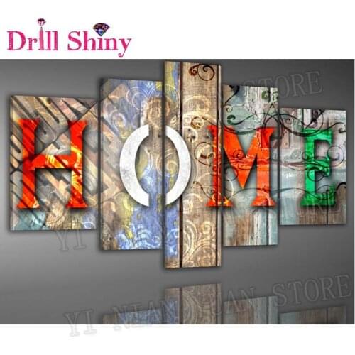 5pcs" Home" Drill 5D Diy Diamond Painting Mosaic Resin Embroidery pattern wall arts 3D Cross Stitch Kits room decoration gifts