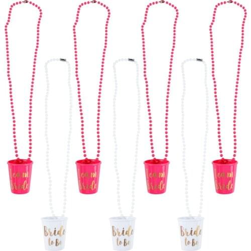 5pcs Team Bride To Be Cup Plastic Small Wine Glass Necklace Beads Rose Red Wine Glass Wedding Bridal Shower Hen Party Decoration