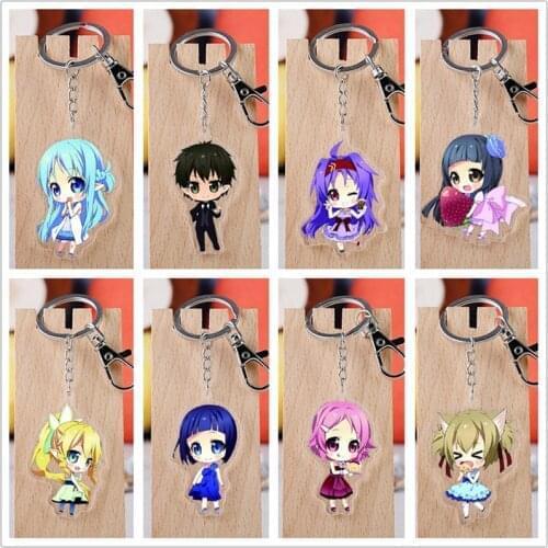 Anime Sword Art Online Model Doll Acrylic Keychain SAO Figure Toy Asuna Kazuto Rika Yui Leafa Shino Pendant Double sided Keyring
