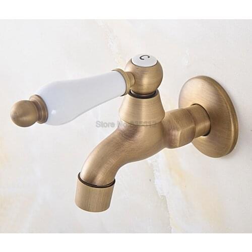 Antique Brass Wall Mount Ceramic Handle Mop Pool Faucet /Laundry Sink Cold Water Tap tav317