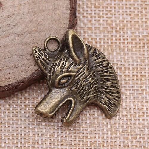 Free shipping 16pcs 33x29mm antique bronze Wolf head charms diy retro jewelry fit Earring keychain hair card pendant accessories
