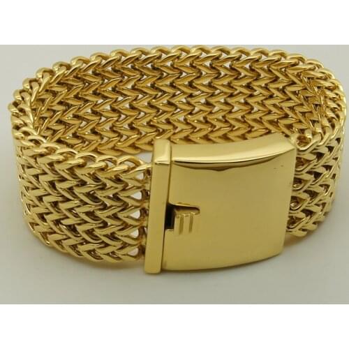 3.4cm wide & 174g 22cm (8.66 inch) length woven chain gold plating 316L stainless steel chain bracelet men jewelry bracelet