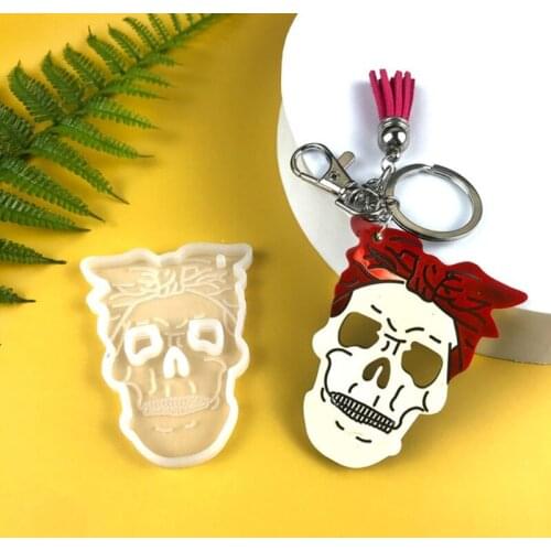 Halloween Skeleton Keychain Epoxy Resin Mold Shiny Glossy Skull Face Pendant Silicone Mould DIY Crafts Jewelry Mold