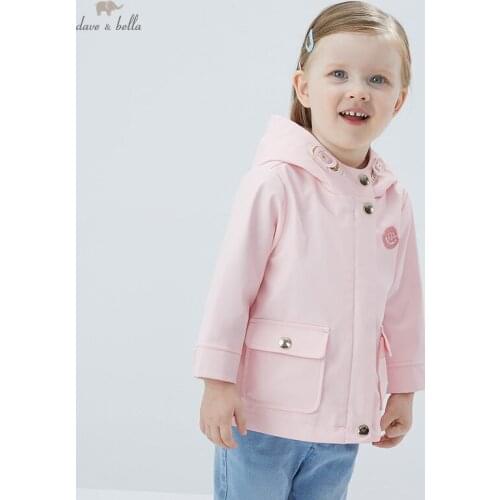 DBS16255 dave bella spring baby girls fashion solid hooded coat children tops infant toddler outerwear