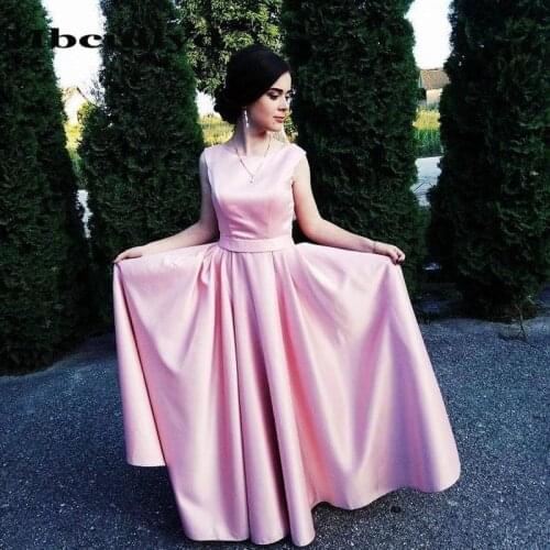 Mbcullyd Pink A-line Evening Dresses Long 2020 Elegant Scoop Neck Formal Prom Party Gowns Cheap Plus Size Robe De Soiree