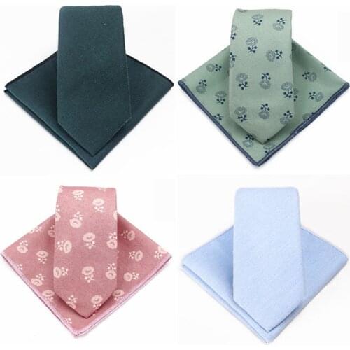 GUSLESON Fashion Cotton 6cm Tie Set For Men Printing Necktie and Handkerchief Set for Wedding Business Party Formal Gift