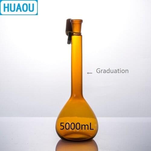 HUAOU 5000mL Volumetric Flask Class A Brown Amber Glass with a Graduation Mark and Glass Stopper Laboratory Chemistry Equipment
