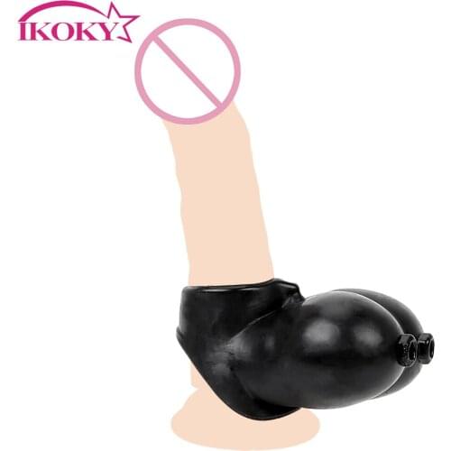 IKOKY Ball Stretcher Cock Sleeve Scrotum Bondage Restraint Chastity Cage Penis Rings Sex Toys For Men Delay Ejaculation