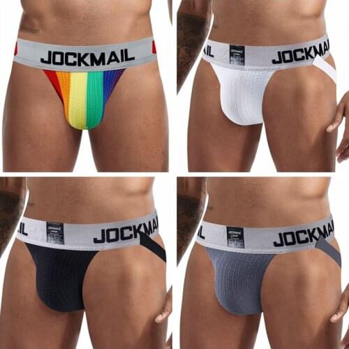 JOCKMAIL 4Pcs/lot Sexy Jockstrap Men Thong Tanga Bikini Gay Underwear Penis Pouch G String Calzoncillos Hombre Slip Homme Cotton