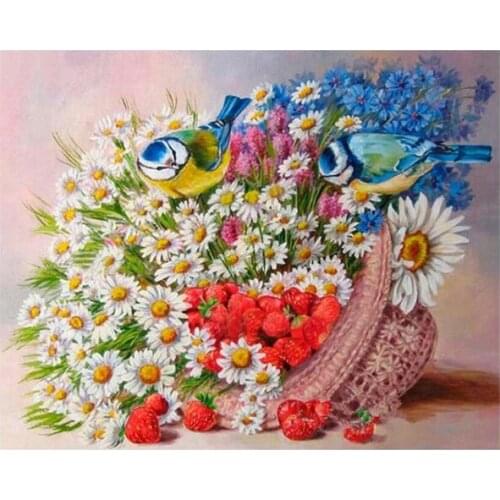 Daisy flowers diamond mosaic birds full embroidery painting rhinestone wall sticker decor diamond drawing art needlework picture