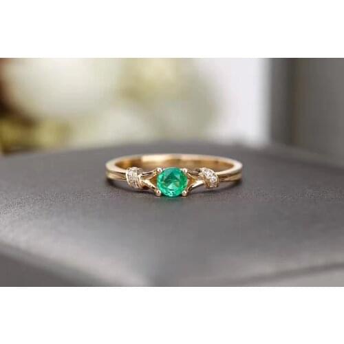 Classic Emerald Ring for Daily Wear 4mm Natural Emerald Silver Ring 925 Sterling Silver Emerald Jewelry Gift for Woman