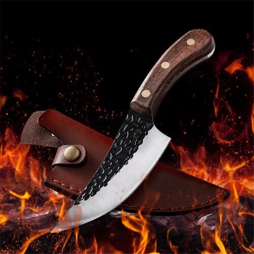 Handmade Forged Kitchen Knife Boning Knife Fishing Knife Meat Cleaver Outdoor Cooking Cutter Butcher Knife Cover Sheath Case