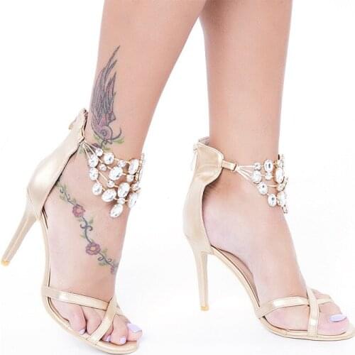 Summer new fashion big size stiletto heel gemstone chain sandals banquet dress Rome daily all-match womens shoes