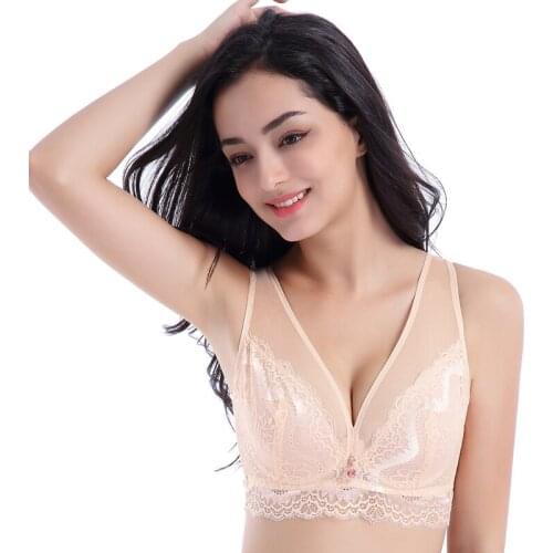 Hot Push Up Bra Big Size Chest Sexy Deep V Brassiere Lace Bralette D E Large Cup Plus Size Bras For Women Intimates Bh Plus Size