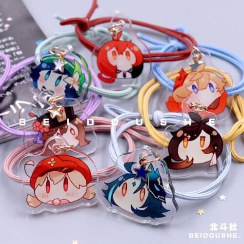 Anime Genshin Impact Klee Zhongli Xiao Diluc Hu Tao Acrylic Cute Head Rope Headwear Game Hair Accessories Hair Ring Cosplay