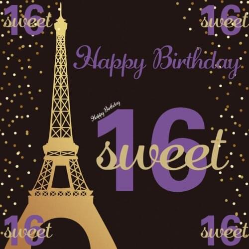 Sweet 21 Birthday Photo Backgrounds Golden Eiffel Tower Model Girl Evening Party Backdrops Photo Props