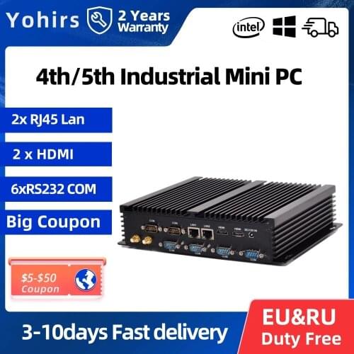 Yohirs Small Multimedia Computer Intel Core i3 i5 4005U 4200U 2Intel Gigabit RJ45 LAN 6RS232 Coms 2HDMI Fanless Pc with SIM Card