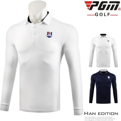 PGM 2020 New Mens Golf Shirts Autumn Winter Long Sleeve T Shirt Breathable Warm Button Lapel Golf Sportswear Tops Apparel