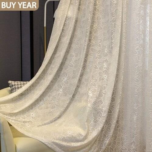 Nordic Curtains for Living Dining Room Bedroom Light Luxury White Window Screen Cherry Blossom Embossed Tulle Window Curtains