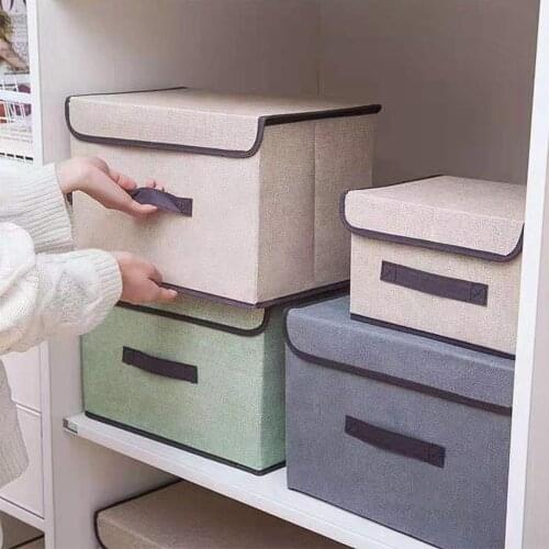Storage Box Foldable Linen Cloth Collapsible Storage Cube Bin Storage Cube Box Fabric Storage Box Organizer Storage Bins
