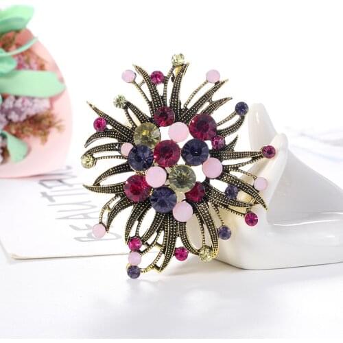 Rhinestone Flower Brooches For Women Retro Large Pin Vintgae Multi-color Fashion Brooch Elegant Accessories Jewelry