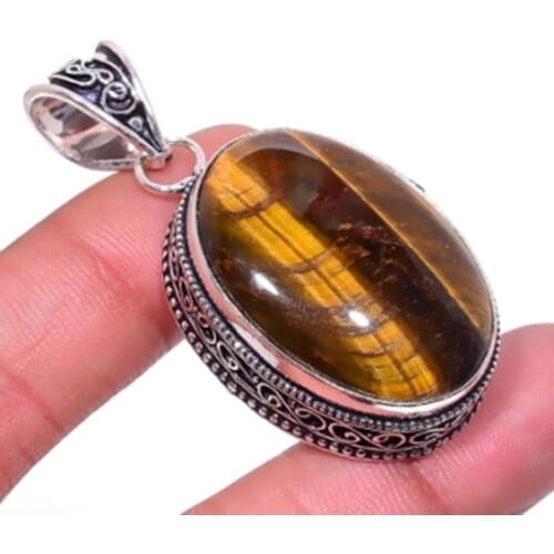Tiger Eye Antique Pendant Silver Overlay over Copper , 50 mm, P5439