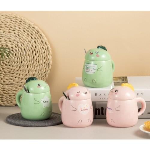 Creative Dinosaur Mug Office Ceramic Cup with Spoon Lovers Coffee Cup Home Lovely Girl Heart Cup