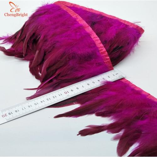 ChengBright Nice 10 Yards Rose Chicken Rooster Tail Feathers Trims Strip for Wedding Party Clothing Rooster Feather Trims Diy