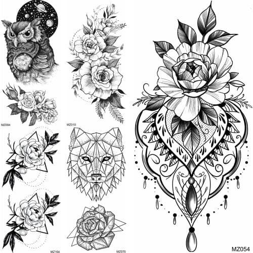 Lace Flower Rose Temporary Tattoos Waterproof Fake Jewelry Pendant Body Art Arm Sketch Tattoo Stickers Arm Leaf Tatoo Adults