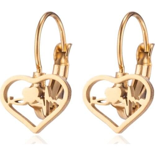 Romantic Stainless Steel Heartbeat Earrings For Girls Heart Electrocardiogram Stud Hook Earings ECG Jewelry Wedding Accessory