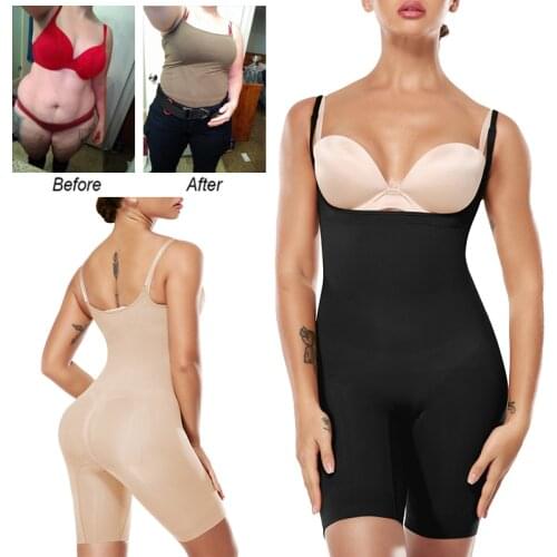 Womens Tummy Control Shapewear Waist Trainer Corset Bodysuits Full Body Shaper with Adjustable Straps Open Bust Bodysuit