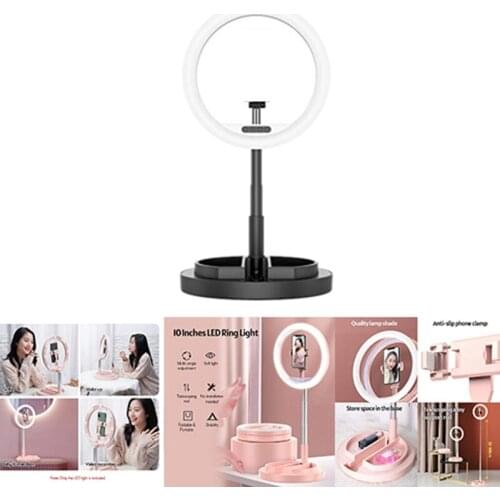 10 Inch Foldable Ring Light LED Filling Ligh with 360 Degree Rotatable Mobile Phone Holder