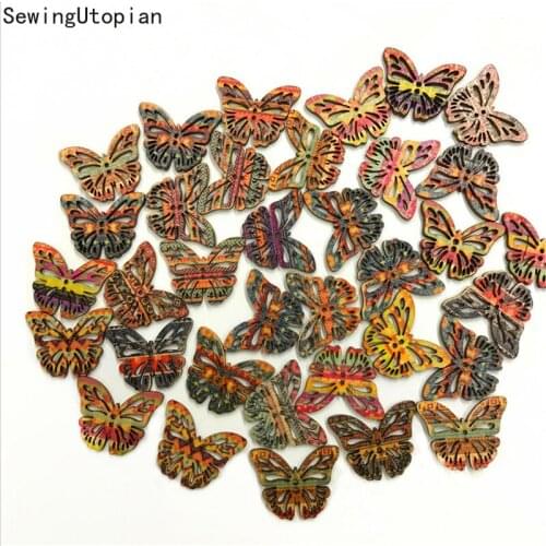 100PCS Mixed Butterfly Buttons for Clothes Knitting Needles Crafts Sewing Scrapbooking DIY Fabric Needlework Buttons Decorative
