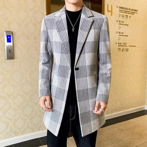 2021 High Quality Winter plaid Wool Jackets Men Wool Blends Casual Slim Outwear Wool Coat Men casaco masculino Long Trench Coat