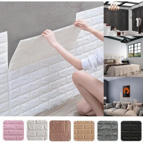 77x70cm 3D Brick Wall Stickers Self-adhesive Panel Decal Self Adhesive Brick Pattern Soft Pack Background Living Room Decoration