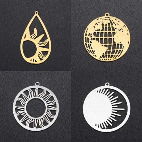 5Pcs/Lot 100% Stainless Steel Sun Moon Earth Star Planet Pendants For Making Necklace Charms Jewelry