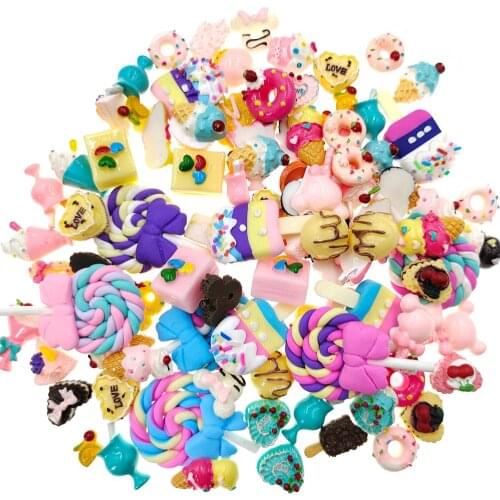 50pcs/lot DIY flat back resin mix cake lollipop icecream donuts resin foods cabochons accessories