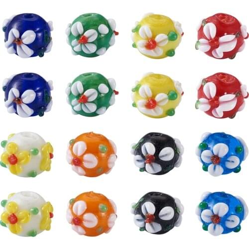 80pc Round Handmade Lampwork Beads Bumpy Flower Glass Bead Mix Color Charm Beads for Jewelry Making Bracelet Earring DIY 11x10mm