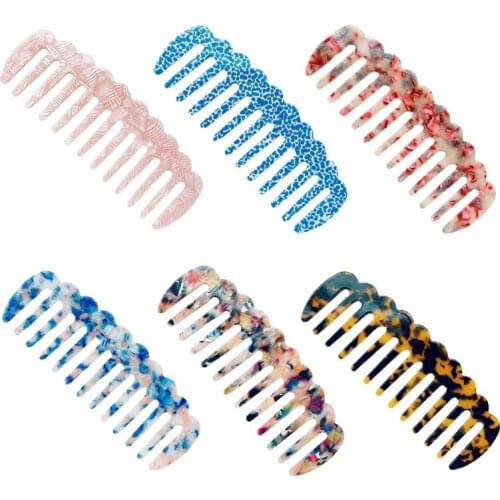 Acetate Wavy Anti-Static Massage Hair Comb Marble Stone Print Large Hairbrush