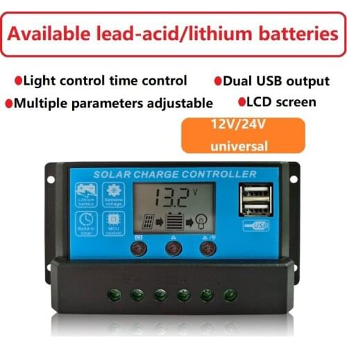 Lithium battery lead-acid automatic universal controller 30A 12V 24V solar panel battery charger with USB home LCD display
