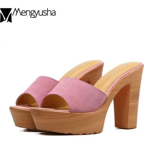 Nubuck Leather Platform Sandals Women Open Toe Beach Slippers 11cm Thick High Heels Wedges Shoes Ladies Summer Slides Flip Flops