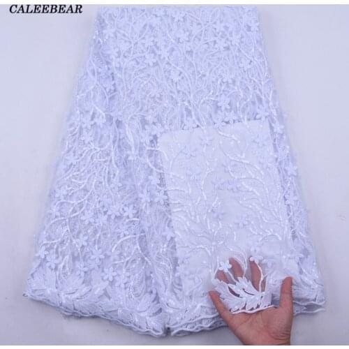 Pure White High Quality African Lace Fabric French Net Embroidery 3D Sequined Tulle Lace Fabric For Nigerian Party Dresses S2148